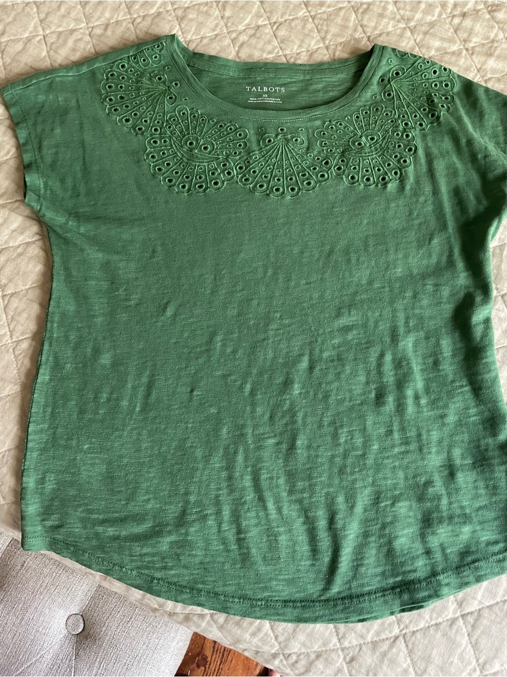 Talbots Green Eyelet Scoop Neck Short Sleeve Tee